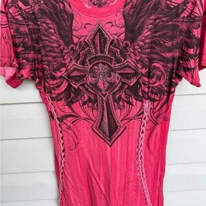 Affliction Pink and Black Short Sleeve Tee